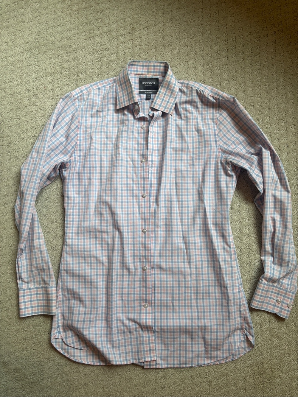 Bonobos Wrinkle-Free Pink and Light Blue Check Dress Shirt
